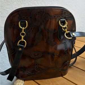 Genuine Italian Embossed Leather Crossbody Bag with Gold Hardware